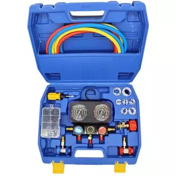 Набор автомобильных инструментов для охлаждения, кондиционирования воздуха, 3-ходовой инструмент со шлангом и крюком для R410a R32 R22 R-134a, манометрический коллектор синий