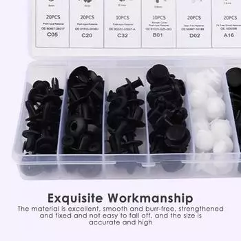 Набор автомобильных монтажных зажимов 100 шт., черные универсальные монтажные зажимы, монтажные зажимы для отделки бампера с 5 инструментами для разборки чёрный