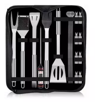 Набор аксессуаров для гриля Набор инструментов для гриля из нержавеющей стали, 20 предметов чёрный/серебряный