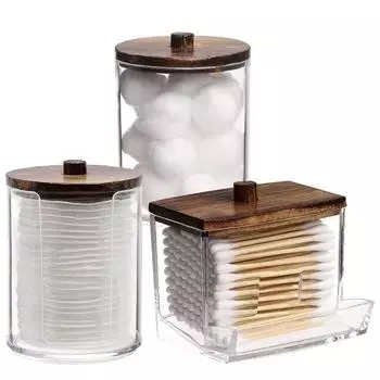 Набор аксессуаров для ванной комнаты, держатель для ватных палочек с прозрачными пластиковыми крышками, диспенсер для ватных шариков/палочек, банка-органайзер