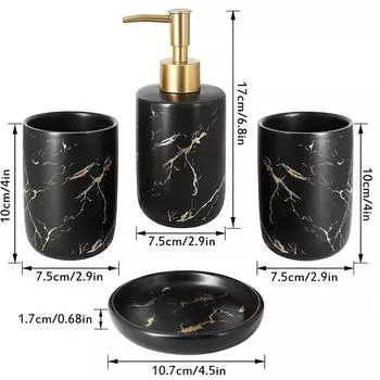 Набор аксессуаров для ванной комнаты, набор керамических аксессуаров для ванны из 4 предметов включает в себя 2 держателя/стакан для зубных щеток, жидкое мыло или лосьон на 300 мл. белый