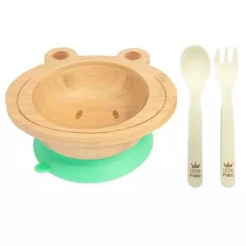 Набор бамбуковых присосок для детского питания Little Fran Frog + кукурузная ложка + вилка, зеленый, шарик на присоске + ложка + вилка, популярные корейские предметы для родителей