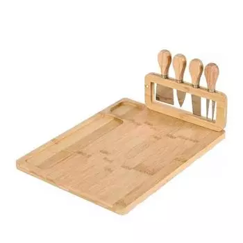Набор бамбуковых сырных досок с 4 резаками и держателями резаков, пазами для соусов, закусок, деревянный поднос, универсальное блюдо для развлечений Square
