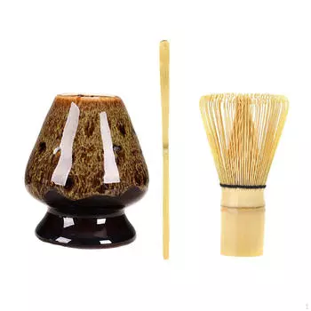 Набор бамбуковых венчиков, совок, керамический держатель, набор для церемонии матча матча ручной работы D Yellow