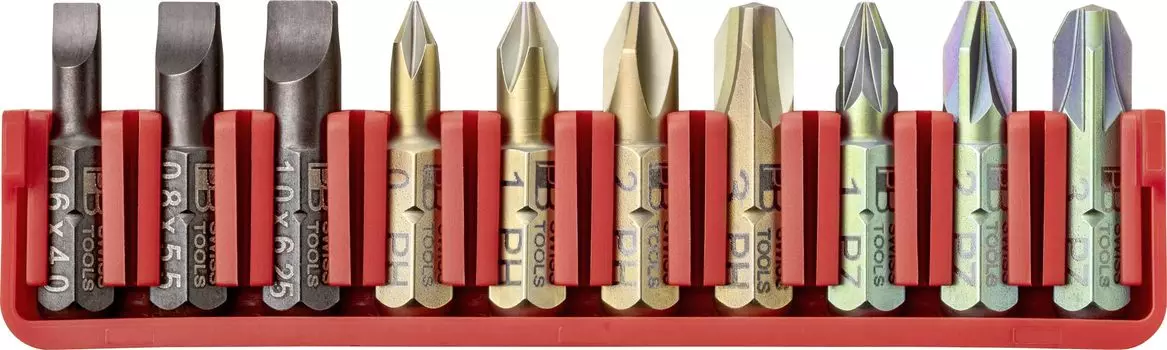 Набор бит PB SWISS TOOLS серии C6 из 10 предметов с держателем бит 1/4HEX плоская головка/Phillips/Posidriver C6.701CN