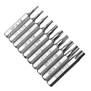 Набор бит Torx CR-V T3 T4 T5 T6 T7 T8 T9 T10 T15 T20, 10 шт.