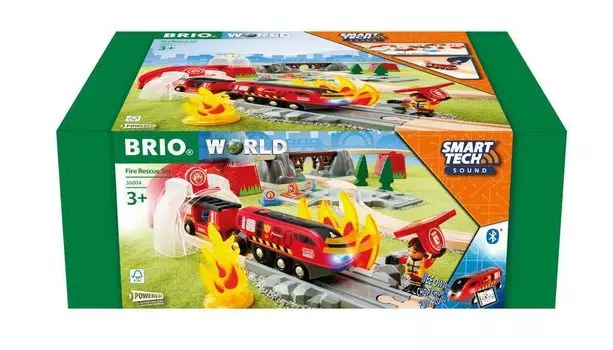 Набор BRIO Smart Tech Sound Rescue Set 36004 деревянных элемента для детей от 3 лет [всего 41] (Электромобиль, поезд, игрушка, рельс)