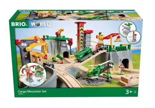 Набор BRIO WORLD Cargo Mountain 36010 деталей для возраста от 3 лет, деревянные, желтые, всего 49 деталей (Электромобиль, поезд, игрушка, рельс) Красный, Серый,