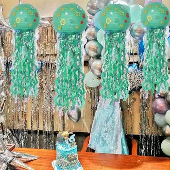 Набор бумажных фонариков «Медузы» Фонарь в виде медузы в виде блестящей русалки (зеленый) *З