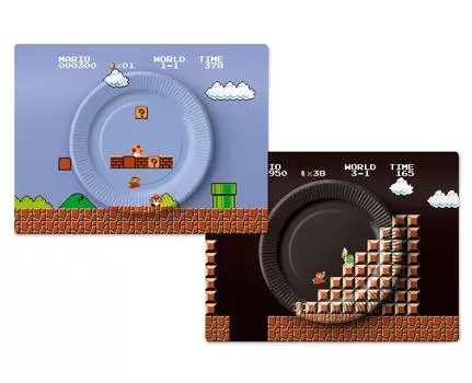 Набор бумажных тарелок для домашней вечеринки Super Mario (8-битная сцена)
