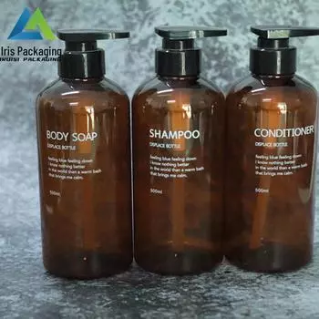 Набор бутылок для шампуня и геля для душа с толстыми стенками и круглыми плечиками объемом 500 мл set of three bottles синий/серый