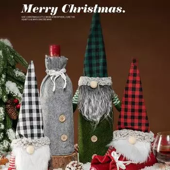 Набор бутылок шампанского красного вина, рождественские декоративные изделия, скандинавский стиль, безликая серия Sen, клетчатый тканевый винный набор, рождественское украшение красный