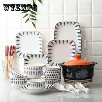 Набор бытовой японской сетки Red Ins, керамическая миска и набор тарелок, креативная комбинация тарелок, посуда на 10 человек, посуда, салатница A