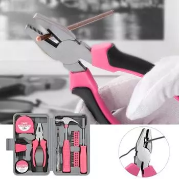 Набор бытовых инструментов, нелегко сломанный при обслуживании, компактные плоскогубцы, молоток с раздвоенным хвостом, набор инструментов для домашнего ремонта с футляром для хранения подарков розовый