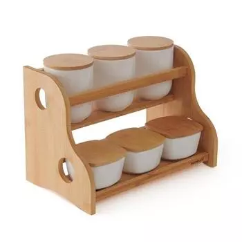 Набор чаш для специй Bambum, 6 предметов, с подставкой, белый/бамбук