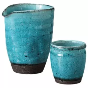 Набор чашек для сакэ Tokkuri Ochoko, диаметр x 8 x высота 11 см, 300 мл, синяя порошковая чашка для холодного сакэ, керамика Mino Ware, холодное сакэ, сакэ Ale-net 9.3