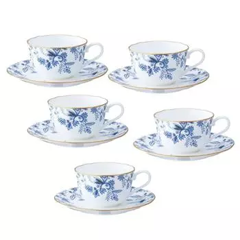 Набор чашек и блюдец Noritake 220 куб. см. Синий Соррентино 5 костяного фарфора и (Кофе чай) Ф59387А/4562