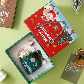 Набор чашек с изображением Санта-Клауса, керамическая кружка с крышкой, кружка для кофе в офисе, кружка для молока, подарок на рождественскую вечеринку, подарок на день рождения 401-500ml