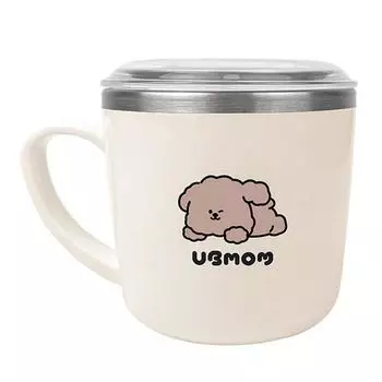 Набор чашек Ubi Mom Chocomongi из нержавеющей стали + крышка, бежевый, 1 комплект