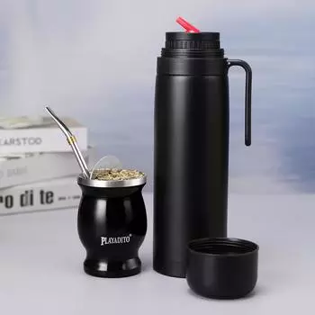 Набор чашек Yerba Mate, тыква Mate из нержавеющей стали с бутылкой с вакуумной изоляцией, Bombilla (Соломинки) 1000ML