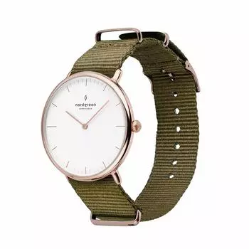 [Набор] Часы Nordgreen Native Minimal Design с белым циферблатом, зеленым NatoBrown Leather, сеткой из розового золота, 36 мм