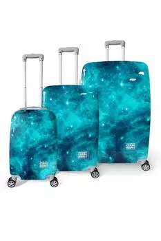Набор чемоданов из ПК из 3 предметов кораллового цвета с ярким рисунком 16830