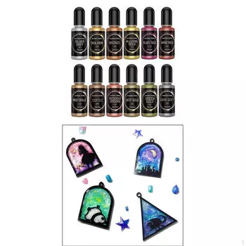 Набор чернил, 12 цветов, пигментные красители из эпоксидной смолы, жидкие красители, 10 мл/0. Кристаллический клей-капля