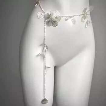 Набор циркониевых цепочек на талию Летние украшения Набор цепочек на талию Цепочка для пупка Бижутерия для бикини One Size белый