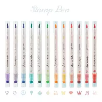Набор цветных штемпельных ручек, 6 шт., двусторонняя кисть для печати и хайлайтер, художественный маркер для рисования
