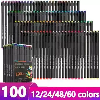 Набор цветов 12/24/48/60/100, 0,4 мм, микронаконечник, тонкая подводка, ручка для рисования, рисования, эскиза, тонкая линия, художественный маркер, офисные школьные канцелярские принадлежности 24 colors