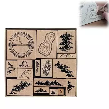 Набор деревянных резиновых штампов с изображением растений - 16 шт. Набор маленьких винтажных штампов с изображением цветов и луны для скрапбукинга, открыток для самостоятельного изготовления, рисования, фотоальбома One Size