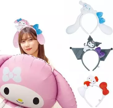 Набор держателей для повязки на голову с персонажами Sanrio с плюшевыми игрушками. Свободный размер для детей и взрослых. Удобный держатель для повязки на голову и игрушка., (Привет Китти)