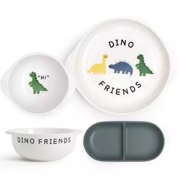 Набор детской посуды Doho Dino Friends из 4 предметов: тарелка + общая тарелка + удобный шарик S + M, разные цвета, популярные корейские предметы для родителей