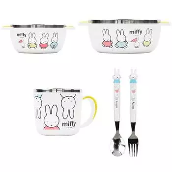 Набор детской посуды Miffy, 5 предм.. 1, белый, воздух + миска + чашка + ложка + вилка, популярные корейские предметы для родителей