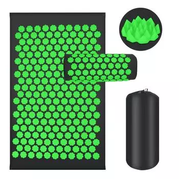 Набор для акупрессуры, коврик для акупрессуры с подушками от болей в шее и спине, магнитное поле и точечный массаж, с сумкой для переноски One Size чёрный