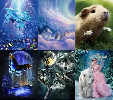 Набор для алмазной живописи 5D Набор для вышивки крестом Ремесла Мозаика с животными 3D Подарок с круглым бриллиантом 30X40cm