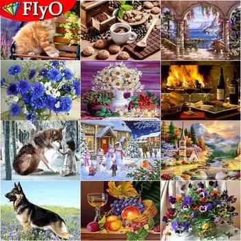 Набор для алмазной живописи кошка собака волк и девушка животное 5D DIY Алмазная вышивка цветок сельский пейзаж вышивка крестиком стразы мозаичное украшение Full Round 20X30CM красный