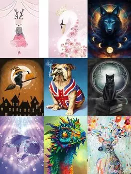 Набор для алмазной живописи Panta Store, набор для вышивки 5D, набор для вышивки крестом из драгоценных камней, мозаика с животными, 3D круглый бриллиант 30X40cm