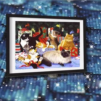 Набор для алмазной живописи Рождественская елка Полная квадратная дрель Кошки или Рождественский подарок Алмазная вышивка Крестиком Мозаика Ручная работа Рукоделие Домашний декор Full Round (20X30CM)