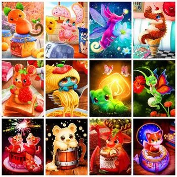 Набор для алмазной живописи Торт Еда животных Полный квадрат/круг Вышивка Мозаика Дракон Кролик Вышивка крестом Домашний декор Full Round 20x30CM