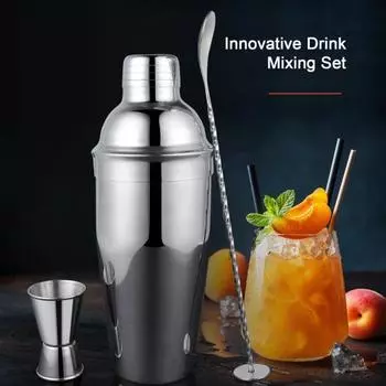 Набор для бармена из 5 предметов: шейкер для коктейлей, барные инструменты, ложка для смешивания, сито, мадлер, носик для вина, мерный стакан, профессиональные аксессуары для домашнего бара 1 Set