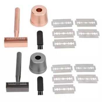 Набор для бритья Double Edge с подставкой для лезвий Precision Grooming Metal Non Slip Handle Retro Manual Shavin Black