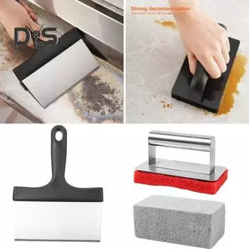 Набор для чистки гриля из 11 предметов, профессиональный набор инструментов для чистки гриля с 2 ручками, 1 скребком, 3 камнями и 5 щетками, термостойкий гриль для глубокой очистки 1 Set