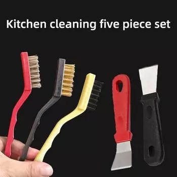 Набор для чистки кухни из пяти предметов: чистка плиты, газовой плиты, многофункциональная маленькая щетка, вытяжка, щетка для чистки лопаты. Flat +curved 2pcs