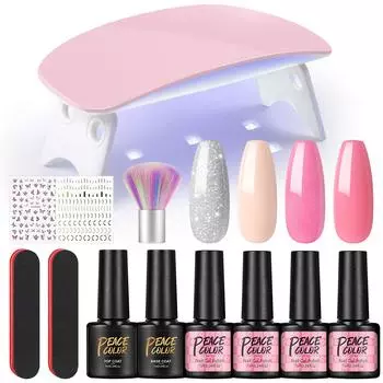 Набор для дизайна ногтей PEACECOLOR, 4 шт. Гель-лак для ногтей с УФ-светодиодной лампой для ногтей, базовое верхнее покрытие, наклейка для дизайна ногтей, маникюрные инструменты для дизайна геля для ногтей, набор «сделай сам»