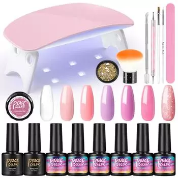 Набор для дизайна ногтей PEACECOLOR, 6 цветов, гель-лак с прозрачным УФ-гелем, гель для наращивания ногтей, маникюрные инструменты, УФ-светодиодная лампа для ногтей, базовое верхнее покрытие для дизайна ногтей