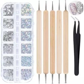 Набор для дизайна ногтей, стразы для ногтей, ручки для нанесения точек, пинцет для ногтей, инструмент для украшения ногтей, маникюрный инструмент