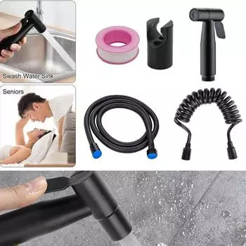 Набор для душа с распылителем для биде, черный гибкий шланг 1#