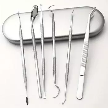 Набор для гигиены полости рта из 6 предметов: Инструмент для удаления зубного камня, очиститель налета и зубочистка из нержавеющей стали — инструменты для ежедневного ухода за полостью рта