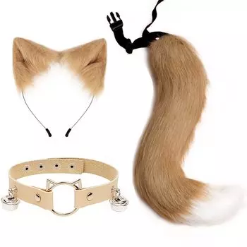 Набор для Хэллоуина, милый косплей, очень большой 50 см, кошачьи ушки, колокольчик для кошки, лисий танец, шейный платок, кемомими, накладные уши, ошейник для животных, горничная, верблюд x [OLYOLY]